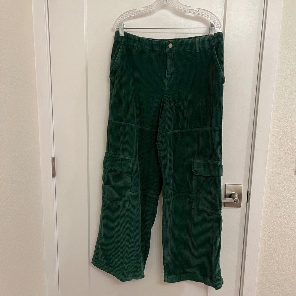 Empyre Green Cargo Wide Leg Corduroy Pants‎ Streetwear Grunge Alt